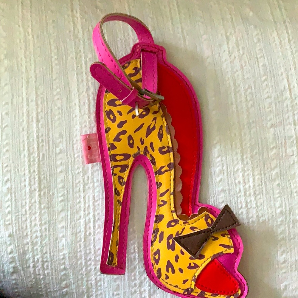 Luggage tag high heel shoe vegan leather approx 9”